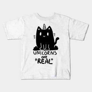 Unicorns are real ! cute, black caticorn Kids T-Shirt